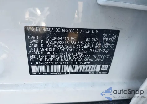 2025 Honda Hr-V Awd Ex-L from USA, damaged, VIN 3CZRZ2H76SM711111